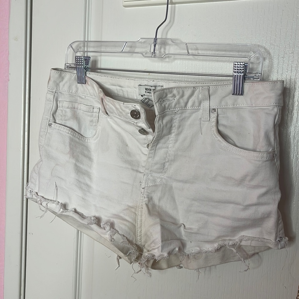 Forever 21 White Denim High Waisted Cut Offs